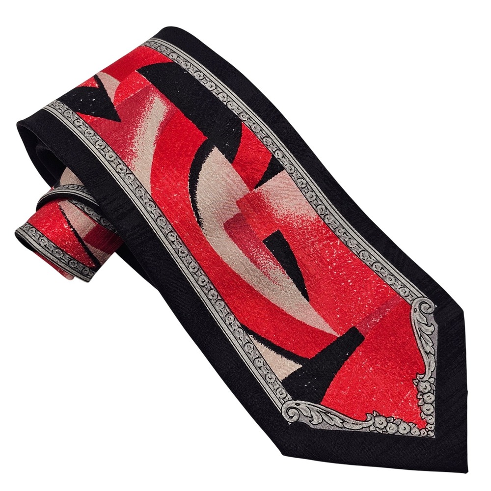 Vintage Vitaliano Pancaldi Abstract Silk Tie Red Black Gray Italian Designer Art